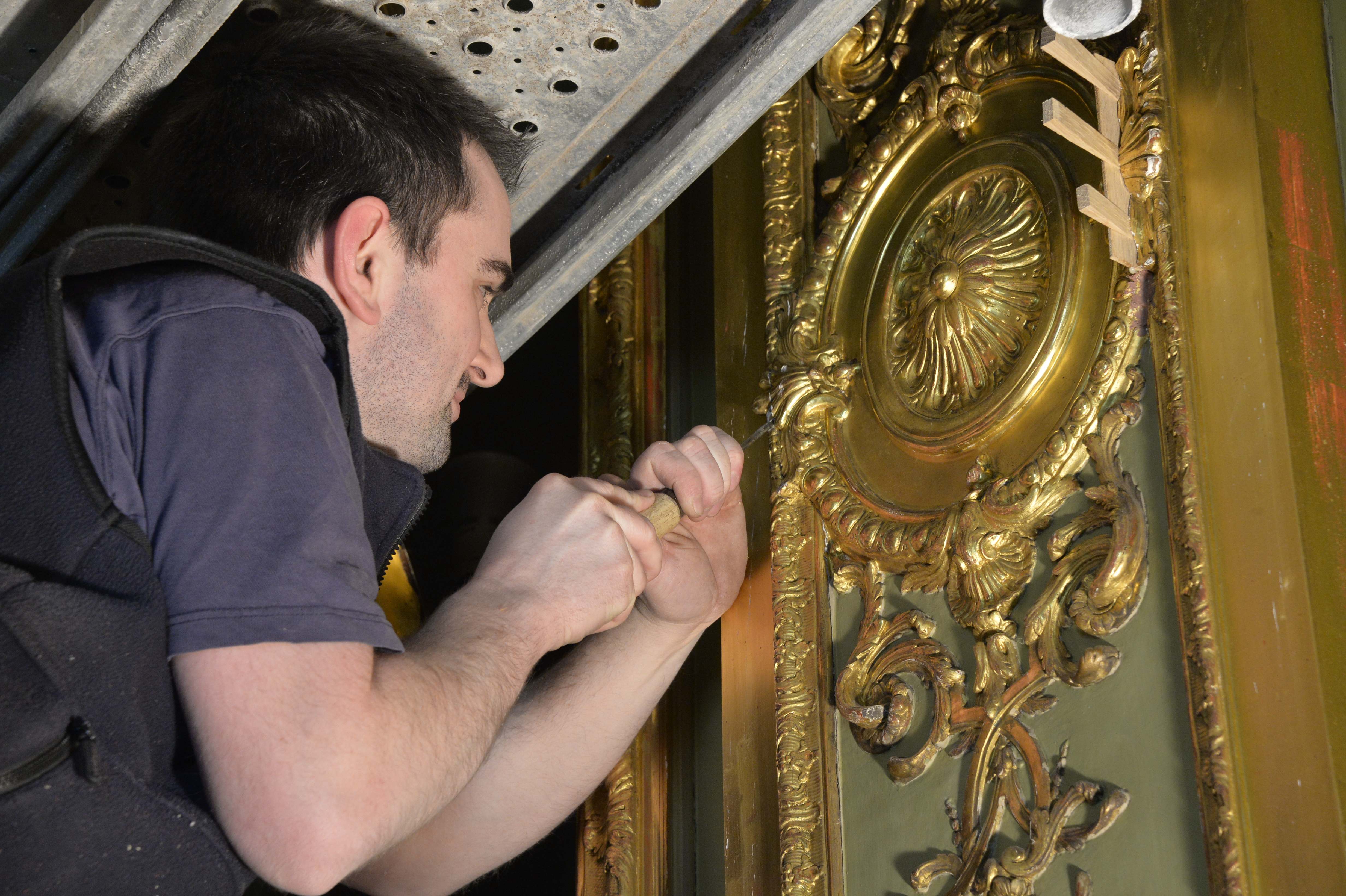 Paris - Banque de France - Galerie Dorée - détail restauration sur place