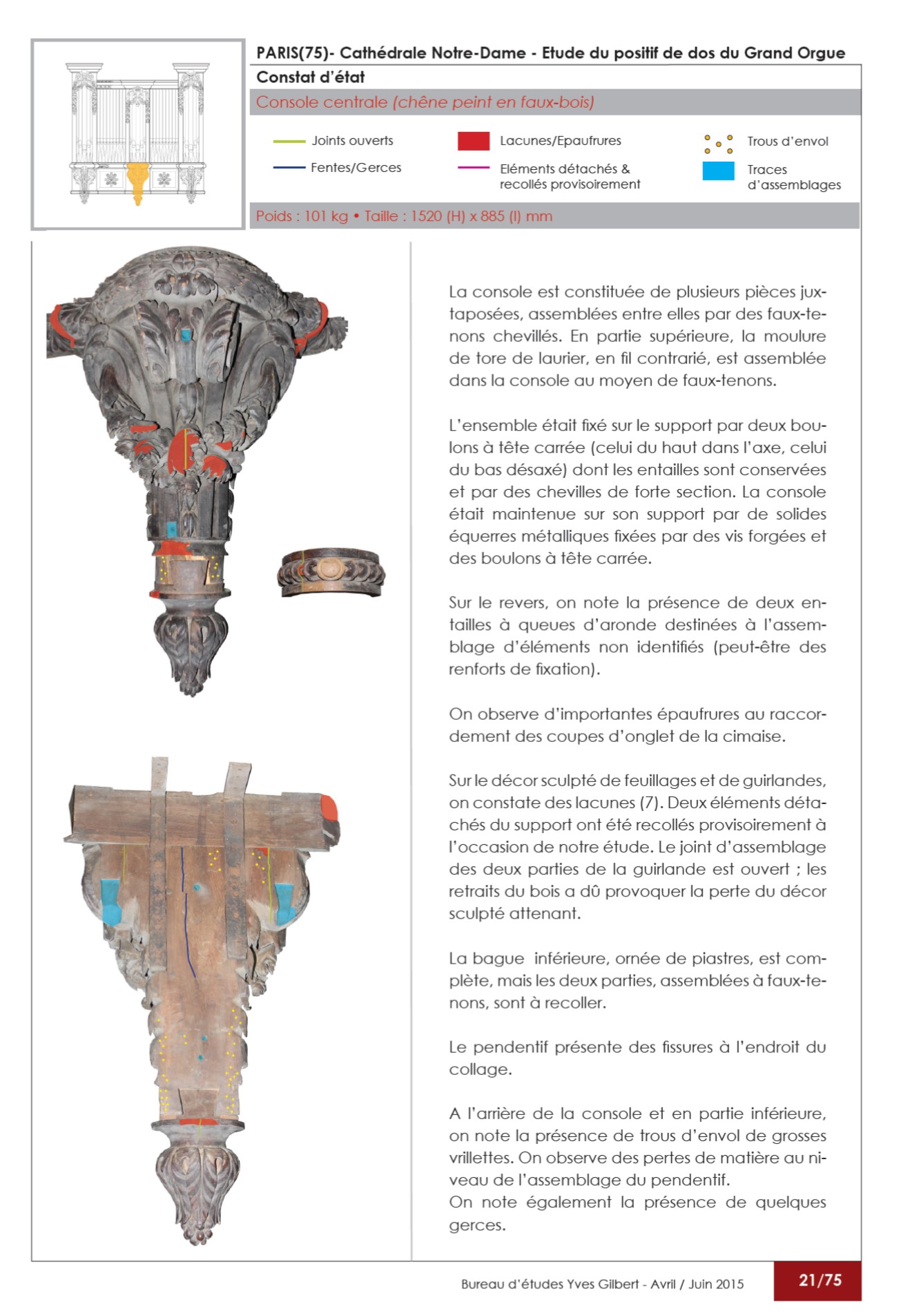 Paris - Cathédrale Notre-Dame - Détail rapport d'étude du positif de dos